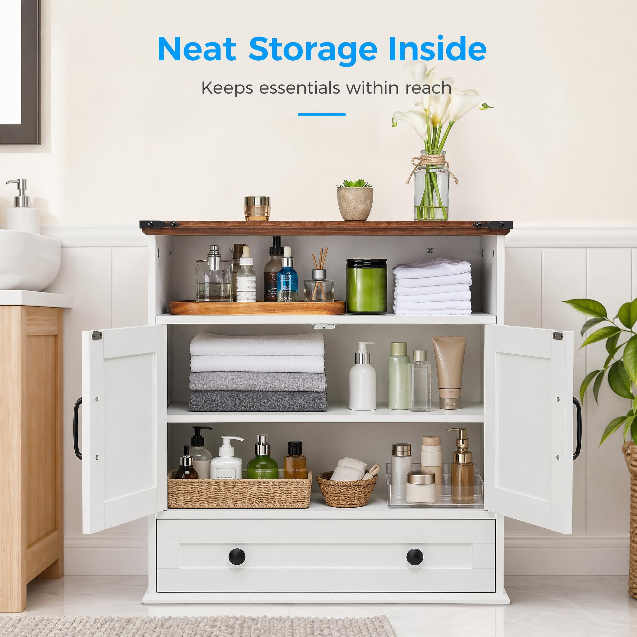 Garvee Bathroom Wall Cabinet, Farmhouse Medicine Cabinet, 24" Wide Cabinet with Drawer, Adjustable Shelf, Double Barn Doors, Storage Cabinet for Bathroom, Kitchen, Living Room White
