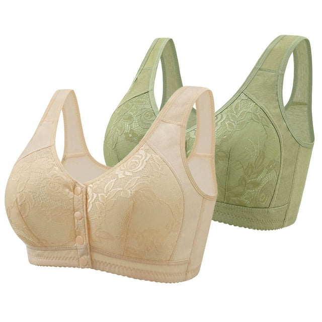 Sentmoon 2PC Seamless Bras for Women Plus Size No Underwire Nursing Bras for Breastfeeding Comfortable Front Closure with Button Floral Lace Embroidery Sports Bras Mom for Sports Fitness Beige 40/90