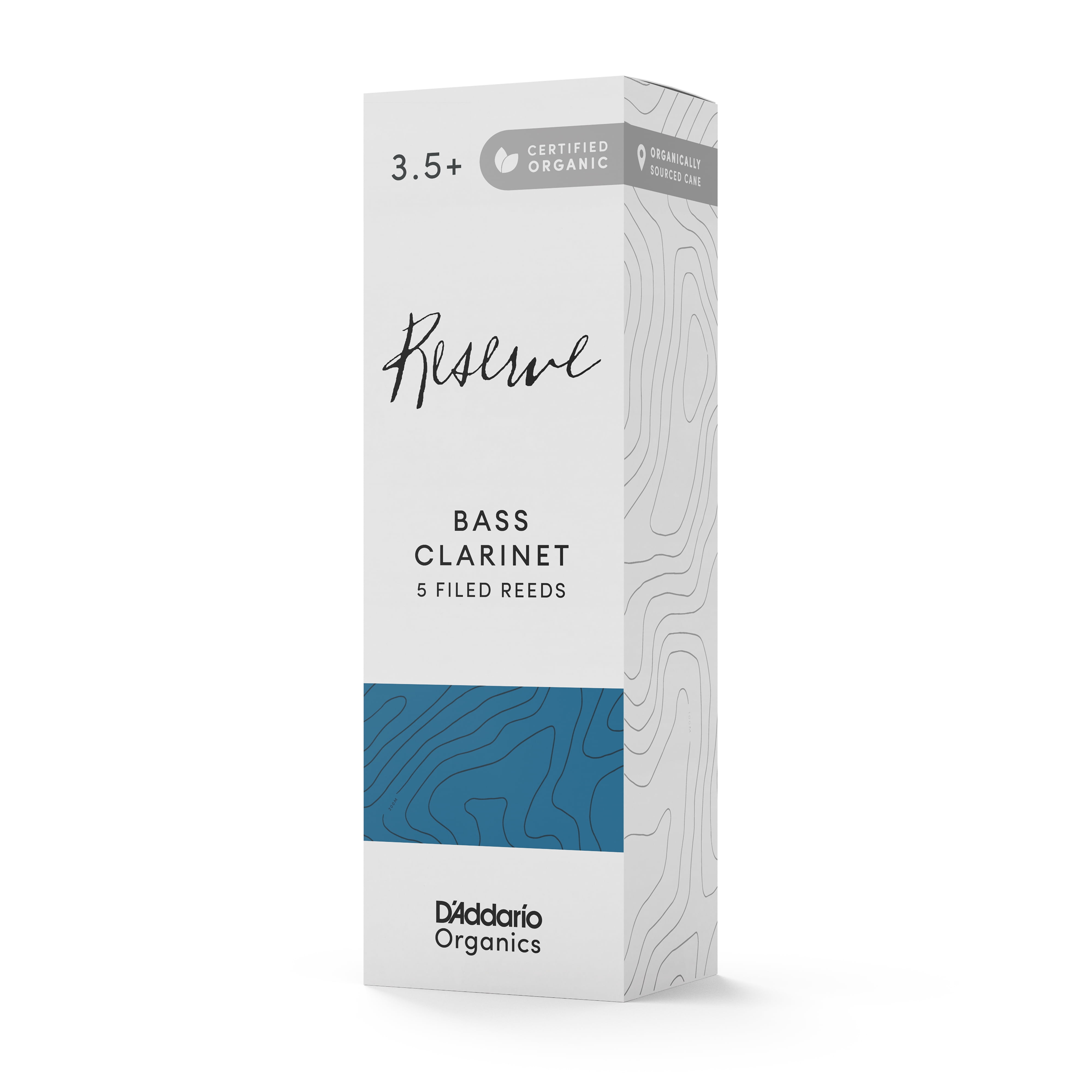 D'Addario Organic Reserve Bass Clarinet Reeds, Strength 3.5+, 5 Pack