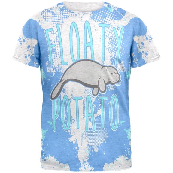 Floaty Potato Manatee Funny Grunge Splatter Mens T Shirt Heather White LG