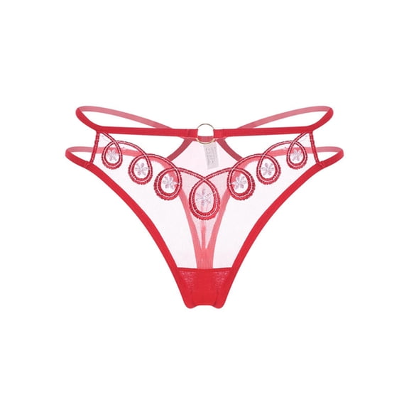 High Waisted Underwear Women Large Size Underwear Women's Thong Transparent Crotch Tempting Pearl Massage Underwear Red One Size