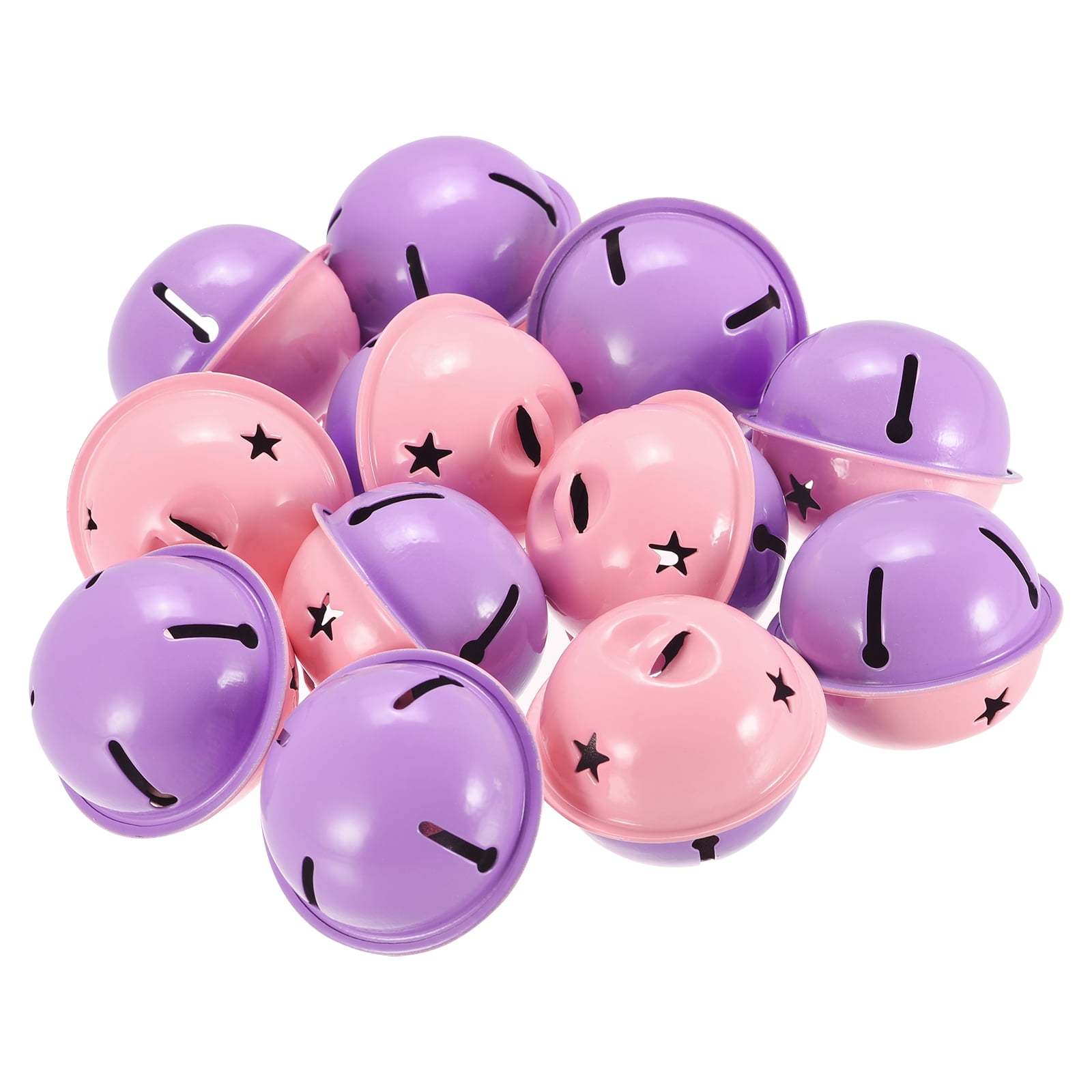 Jingle Bells, 40mm 64pcs Craft Bells with Star Cutouts for DIY, Purple/Pink