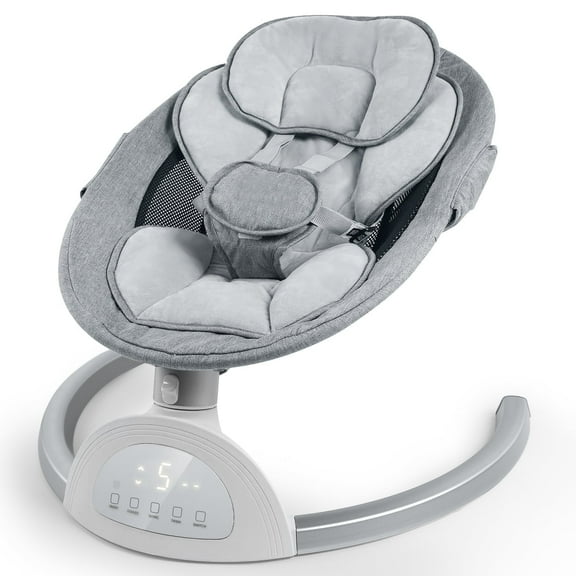 Baby Swing for Infant, HDJ Portable Electric Baby Swing with Music Playing, Touch Screen, Remote Bluetooth Control, Grey