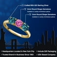 thumbnail image 2 of Gem Stone King 18K Yellow Gold Plated Silver Pink Created Sapphire and London Blue Topaz Engagement Ring for Women | 1.95 Cttw | Round 5MM | Gemstone September Birthstone | Size 6, 2 of 6