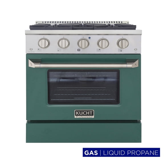 Kucht Professional 30" Modern Stainless Steel Propane Gas Range in Green/Silver