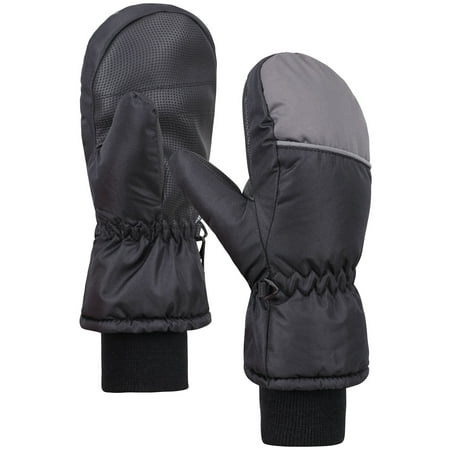- Boy's Thinsulate Lined Waterproof Ski Gloves w/ Snow Cuff, Black/Grey, S