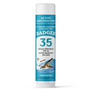 Badger Active Mineral Sunscreen Stick, Unscented, SPF 35, .65 oz