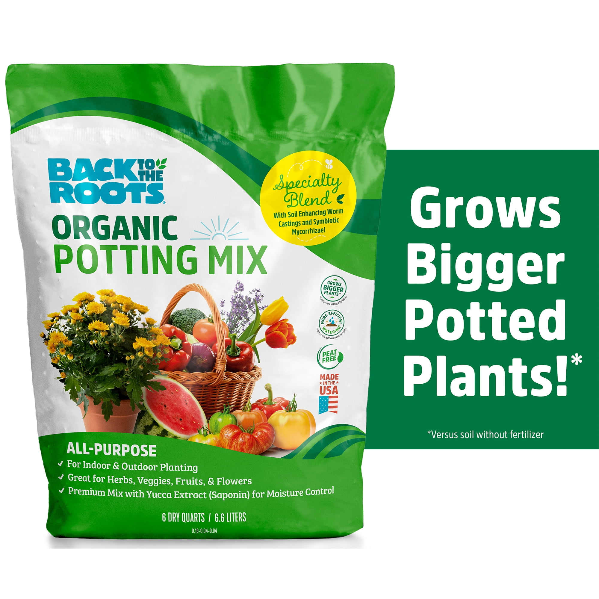 (2 pack) Back to the Roots Organic All-Purpose, Peat-Free Premium Potting Mix (6 QT)