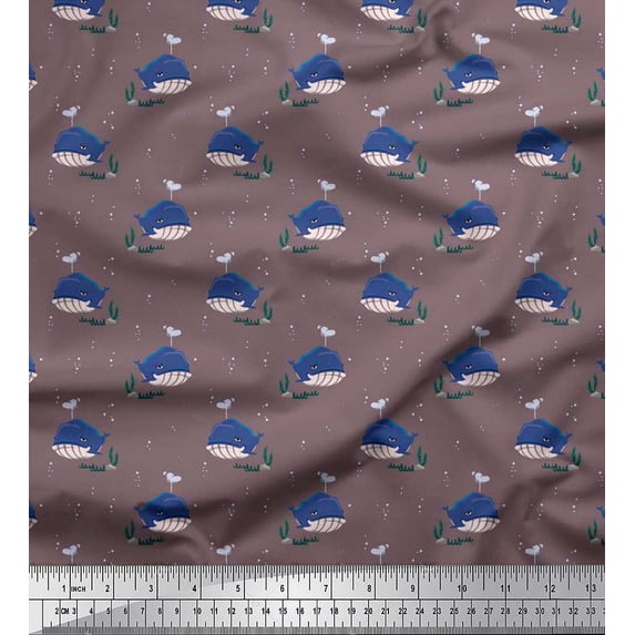 Soimoi Viscose Chiffon Fabric Whale Ocean Fabric Prints by Yard 42 Inch Wide