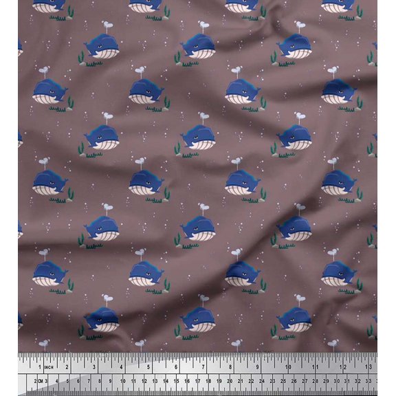 Soimoi Polyester Crepe Fabric Whale Ocean Fabric Prints by Yard 42 Inch Wide