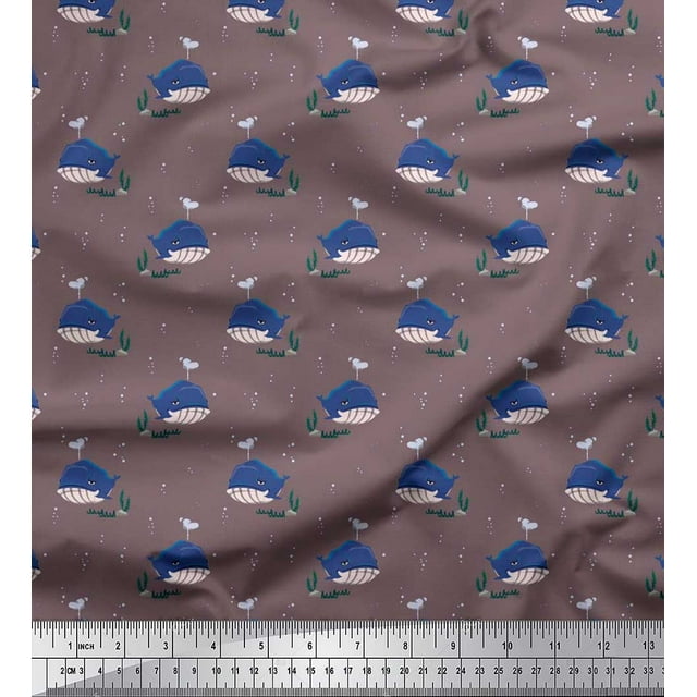 Soimoi Rayon Fabric Whale Ocean Fabric Prints by Yard 42 Inch Wide