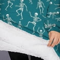 thumbnail image 3 of Oversized Wearable Blanket Hoodie,Teal Dancing Skeleton Pattern Sherpa Blanket Hoodie with Super Pockets,Super Warm Fuzzy Pullover for Women & Men, 3 of 6