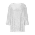 thumbnail image 3 of Uootdi Plus Gift Size Sequin Clothes for Women Glitter Sparkly V Neck Tops for Women 3/4 Sleeve Shirts Evening Cocktail Sequin Blo, 3 of 9