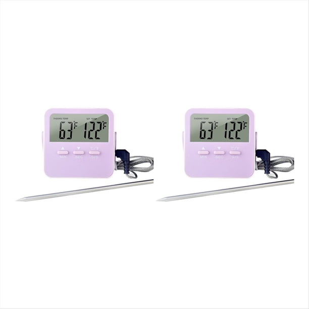 Termómetro Digital para Alimentos Alarma de Temperatura de Cocción Temporizador de Cocción con Pantalla LED Sonda de Acero Inoxidable Púrpura