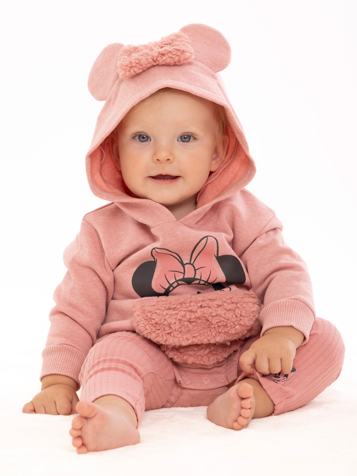 Disney Minnie Mouse Newborn Baby Girls Hooded Bodysuit and Pants, 2-Piece Outfit Set, Sizes 0/3 Months - 24 Months