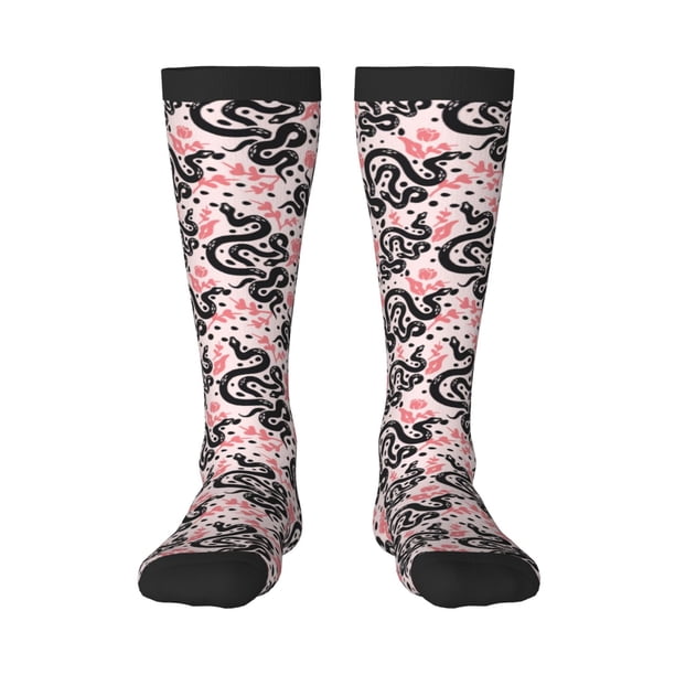 Fotbe Black Snake Calcetas Divertidas Estampadas para Hombre y Mujer, Calcetas de Algodón hasta la Rodilla para Caminar, Correr, Enfermería y Embarazo