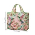 thumbnail image 4 of Hummingbird Tote Bag with Floral Pattern, Embroidered Style Polyester Shoulder Handbag, Lightweight Shopping and Commuter Purse for Women, 4 of 6