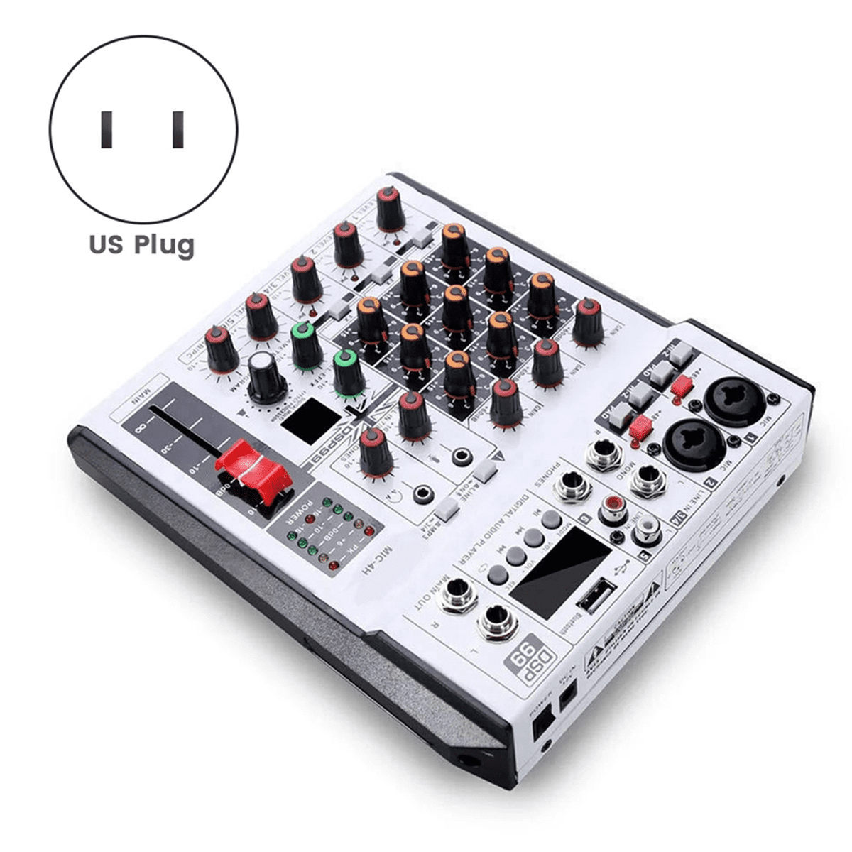Professional Digital 4 Channel Audio Mixer Sound Mixing Console Stereo Mixers for DJ Recording Karaoke Bar US Plug,1 * Mixer 1 * Adapter