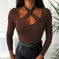 thumbnail image 2 of tarylea Going out Tops for Women Cross Front Bandage Ribbed Tops Long Sleeve Slim Fitted Shirts Casual Cute Tops, 2 of 7
