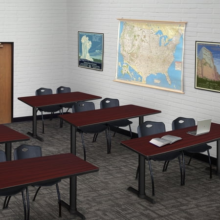 Regency Cain 48 x 24 in. T-Base Training Seminar Table- Mahogany & 2 M Stack Chairs- Black