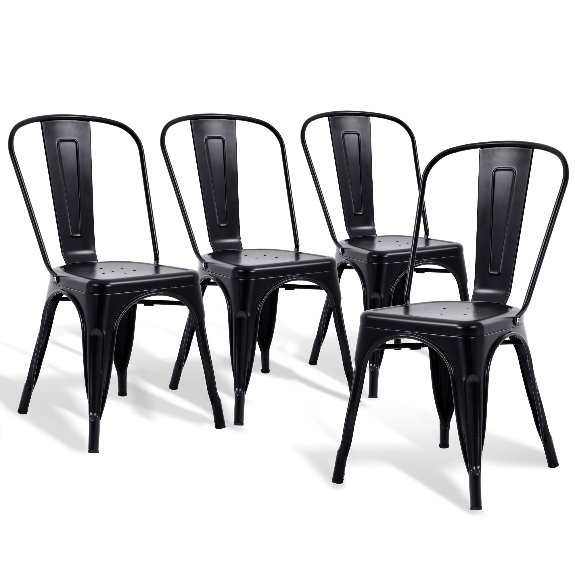 CL.HPAHKL Dining Chairs Set of 4, Metal Kitchen Chairs 330LBS Weight Capacity, Stackable Indoor Outdoor Chairs for Kitchen Dining Room Café Restaurant Bistro Patio Bar Chairs, Black