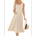 thumbnail image 3 of Robe Débardeur Midi d'Été Sans Manches à Fleurs pour Femme, Col Ras du Cou, Taille Haute, Ligne A, avec Poches, P, 3 of 10