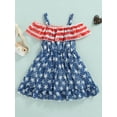 thumbnail image 2 of Bagilaanoe 4th of July Dress for Kids Girls Independence Day Dress Stars Stripe Print Ruffles Sling Dress Toddler Summer Sleeveless Princess Dress, 2 of 9