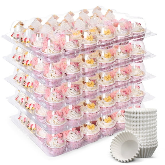 LotFancy Stackable Mini Cupcake Carrier Holders Containers with 288 Cupcake Liners, 24 ct x 12 Sets