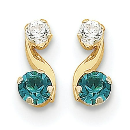 14k Yellow Gold Kids 4mm Synthetic Blue Topaz (Dec) Post Earrings w/ Gift Box