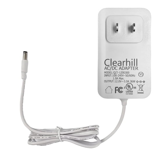 Clearhill 12V 3A 36W Power Supply Adapter,Wall-Mounted Transformer Charger Plug,featuring DC 5.5x2.1mm Male Connectors,1.2m cable,for LED Strip Lights,Routers,TV Cameras,etc.(White)