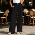 thumbnail image 6 of Women Wide Leg Pants High Waisted Dress Work Trousers Pleated Button Business Casual with Pockets Black XL(XL), 6 of 8