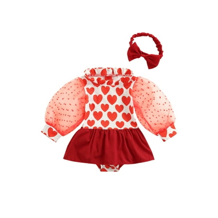 

One opening 2Pcs Baby Girls Valentine s Day Outfit Love Heart Print Snaps Romper + Hairband