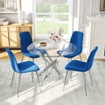 thumbnail image 2 of 5-Piece 36" Round Glass Dining Set, Clear Tempered Glass Table & 4 Velvet Chairs with Stainless Steel Legs for Kitchen, Meeting Room, 2 of 8