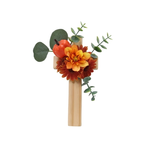 Feledorashia Thanksgiving Artificial Pumpkin Decoration, Wooden Wall Mounted Cross, Fall Floral Accents Home Decor, Natural Solid Wood, Space Saving Design for Living Room Doorway Courtyard