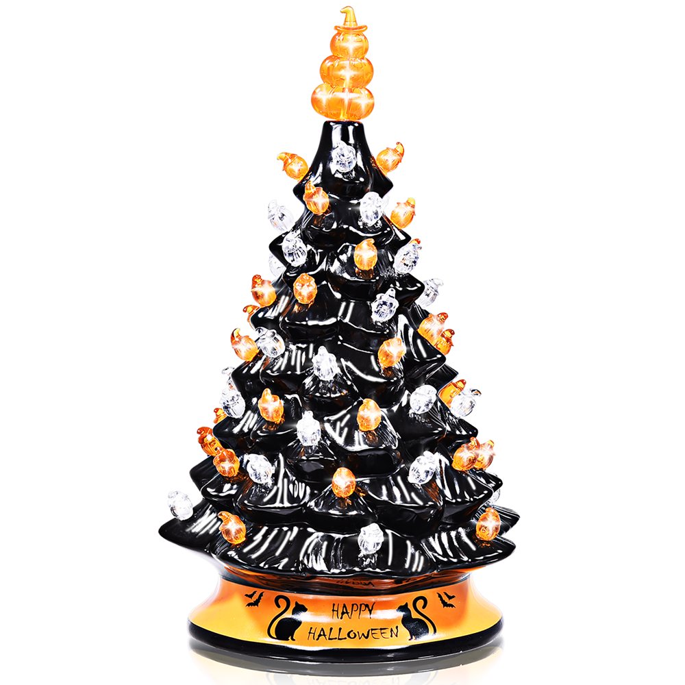 Costway 15'' PreLit Ceramic HandPainted Tabletop Halloween Tree
