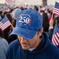 thumbnail image 2 of LNZGNM 250 Anniversary USA Hat for Men Women Adjustable Washed Baseball Hat for Celebrations Trucker Hat Retro Camping Dad Hats,Royal Blue, 2 of 5