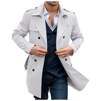 Lilgiuy Men's Full Length Trench Coat Casual Solid Color Color
