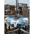 thumbnail image 2 of Outdoor Tablecloth with Umbrella Hole for Patio/Picnic/Party/Camping, Nautical Coastal Waterproof Table Cloth Round Cover Washable, Vintage Sunmmer Ocean Starfish Deep Blue (Dia 54"), 2 of 9