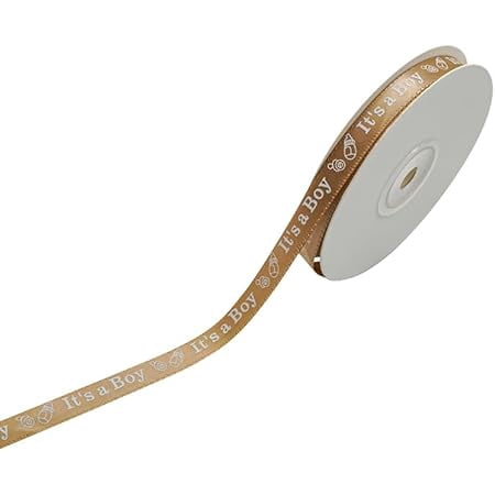 3/8" X 25 Yard Single Face "It's a Boy" Printed Baby Shower Satin Ribbon Gender Reveal Party Birthday Decoration for Games, Gifts, Pacifier Favors (Tan)