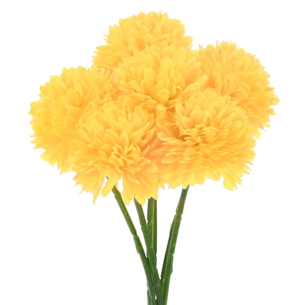 Uxcell Flores de bola de crisantemo artificial, ramos de seda de hortensia falsas para el hogar/boda amarillos