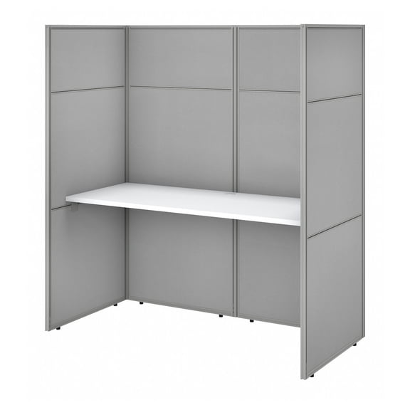 Easy Office 60W Cubicle Desk with 66H Closed Panels in White - Engineered Wood