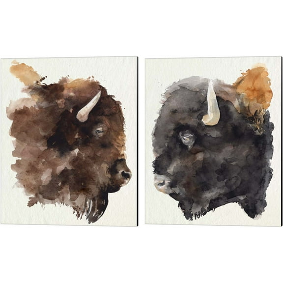 Great Art Now Watercolor Bison Profile by Jennifer Parker 2 Piece Canvas Art Set Each 12"W x 15"H
