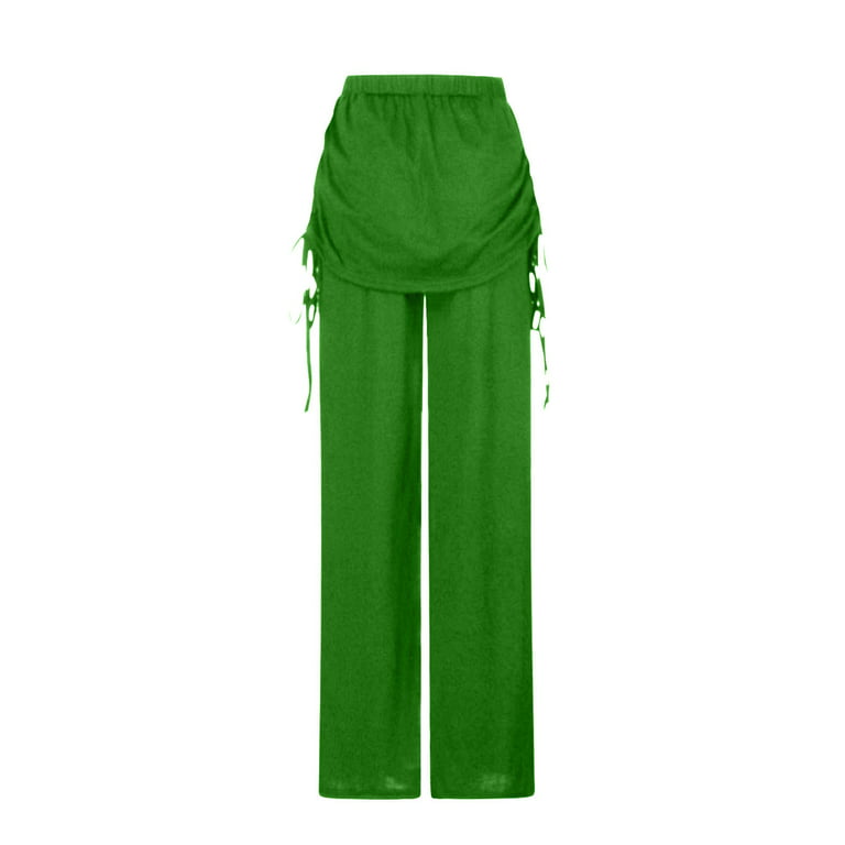 HUPOM Chino Pants For Women Pants Legging Low Waist Rise Full Flare-Leg  Green XL