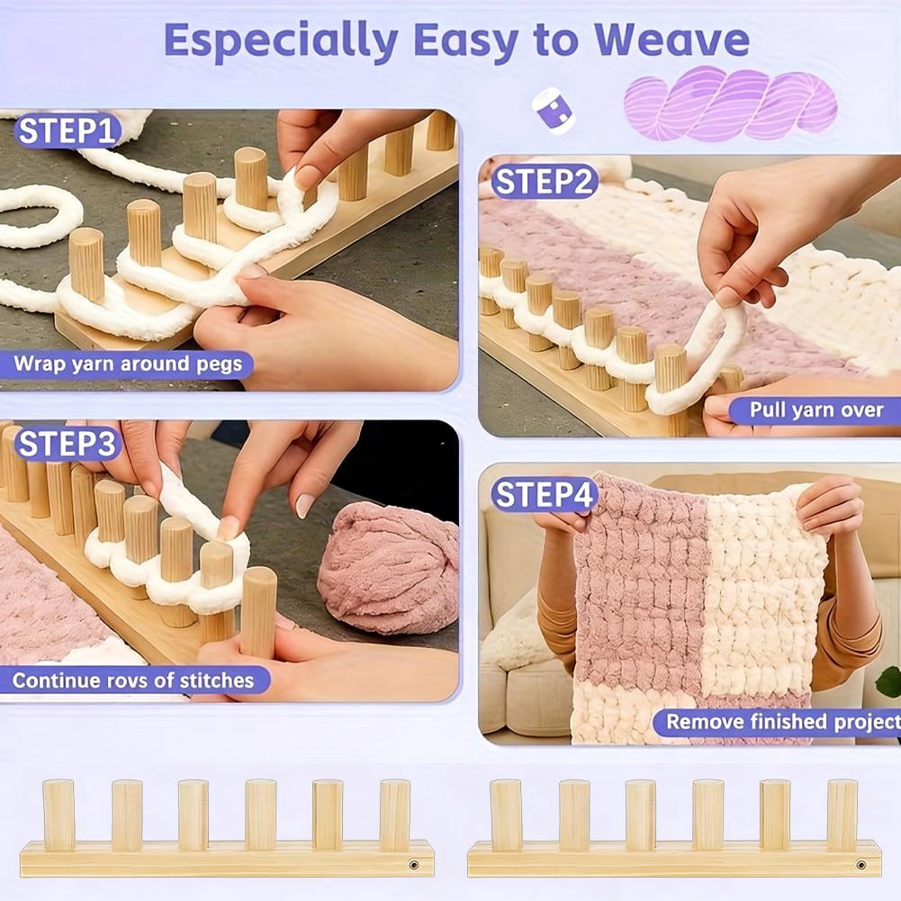 SharkTRUE Blanket Knitting Kit, Adjustable Wooden Weaving Frame with Tools, Large Knitting Board, Portable DIY Hand Weaving Peg Frame for Handcrafts Beginner Friendly Crafting Gift