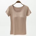 thumbnail image 1 of Camiseta de mujer de manga corta con almohadilla para el pecho de verano, sujetador de color liso, media manga, se puede usar como camisa de fondo, 1 of 6