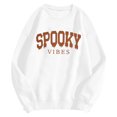 thumbnail image 4 of Halloween Sweatshirts for Women Plus Size Trendy Spooky Vibes Letter Printed Graphic Tops Fall Long Sleeve Drop Shoulders Pullovers Tshirts White M, 4 of 6
