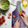 thumbnail image 3 of Outer Space Cutting Board, Welcoming Words Print with Retro Style Mascot Vessel Traveling in Milky Way, Tempered Glass Cutting and Serving Board, Wine Bottle Shape, Purple Blue, by Ambesonne, 3 of 5