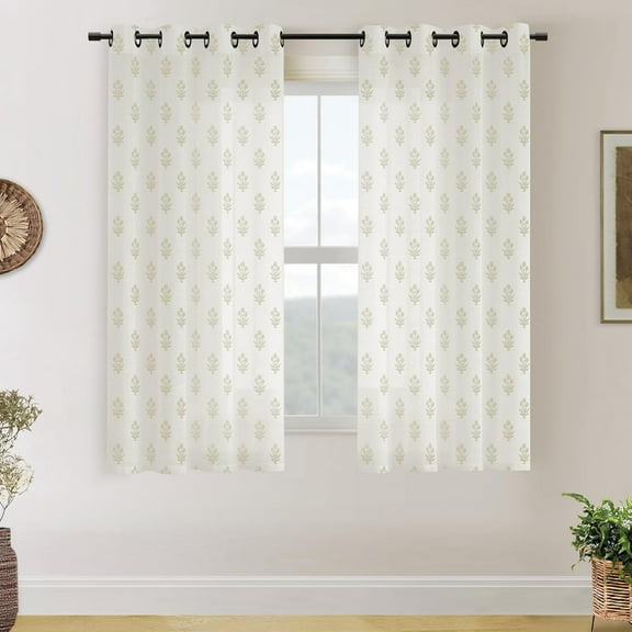 Tan Beige Neutral Farmhouse Curtains 63 Inch Length for Living Room,Sheer Cream Colored Linen Bay Window Curtains 2 Panel Sets