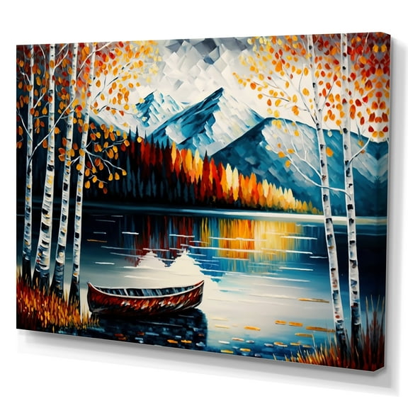 Designart Canoe On A Lake In Fall III Canvas Wall Art