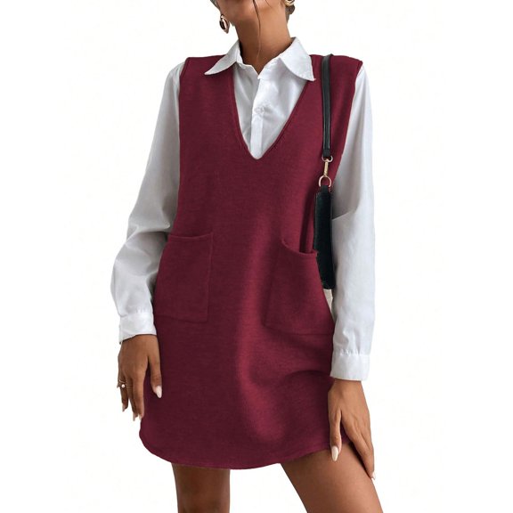 Women's sleeveless knitted dress with pockets